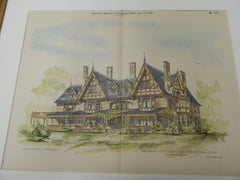D. S. Walton Residence, East Orange, NJ 1892. Original Plan. Hand-colored. Lamb & Rich.