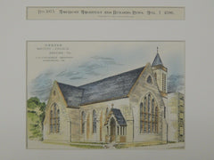 Berean Baptist Church, Reading, PA, 1896, Original Plan. Hand-colored.  J.M. MacQueen.