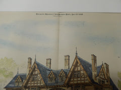 D. S. Walton Residence, East Orange, NJ 1892. Original Plan. Hand-colored. Lamb & Rich.