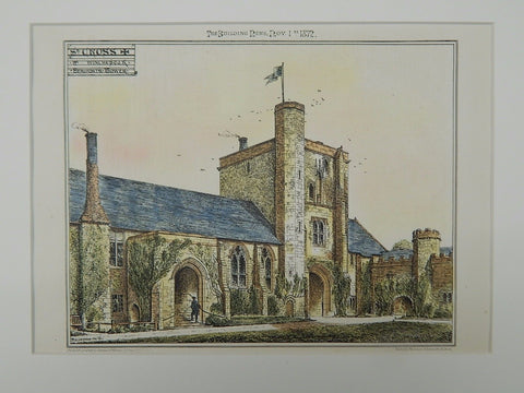 St. Cross Church, Winchester, England, 1872, Original Plan. Hand Colored.