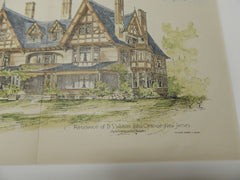 D. S. Walton Residence, East Orange, NJ 1892. Original Plan. Hand-colored. Lamb & Rich.