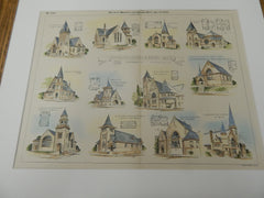 Churches by Crapsey and Brown, Architects 1892. Original Plan. Hand-colored.