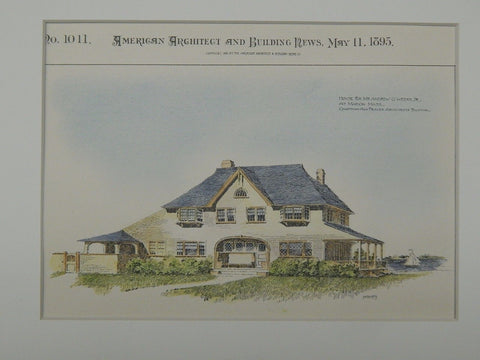 House for Andrew G. Weeks, Marion, MA, 1895, Original Plan. Hand-colored. Chapman & Frazer.