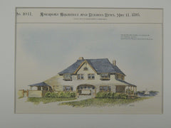 House for Andrew G. Weeks, Marion, MA, 1895, Original Plan. Hand-colored. Chapman & Frazer.
