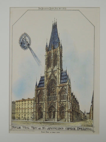 St. Augustine's Church, Dublin, Ireland, 1872, Original Plan. Hand-colored. Pugin & Ashlin.