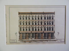 Campbell Building, Chicago, IL, 1877, Original Plan. Hand Colored. W.H. Drake.