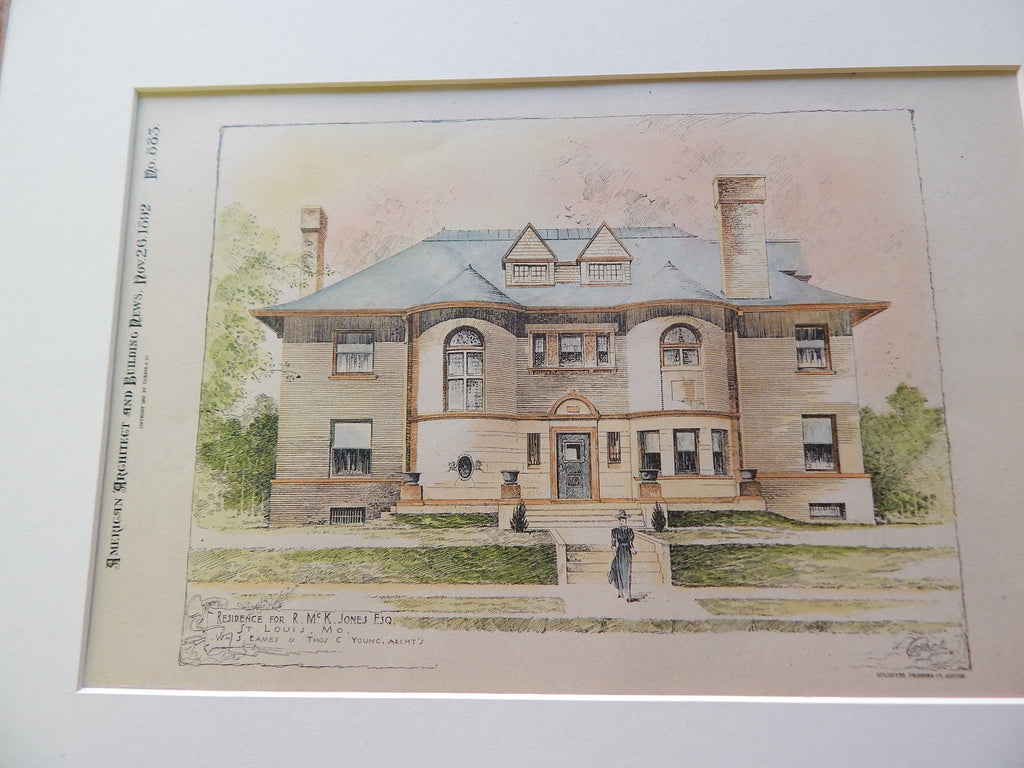 Residence for R. Mc. K. Jones, St. Louis, MO 1892. Original Plan. Eames & Young.