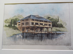 Boat House, Wade Park, Cleveland, OH 1902, Original Plan. Hand-colored. C.F. Scheinfurth