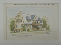 House for A. D. Claflin, Newton Center, MA, 1895, Original Plan. Samuel J. Brown.