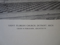 St. Florian Church, Interior, Detroit, MI, 1929, Lithograph. Cram & Ferguson