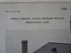 Public Library Indian Orchard Branch, Springfield, MA, 1911, Lithograph. Donohue