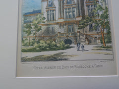 Hotel, Avenue du Bois de Boulogne, Paris, France, 1891, Original Plan. H. Toussaint.