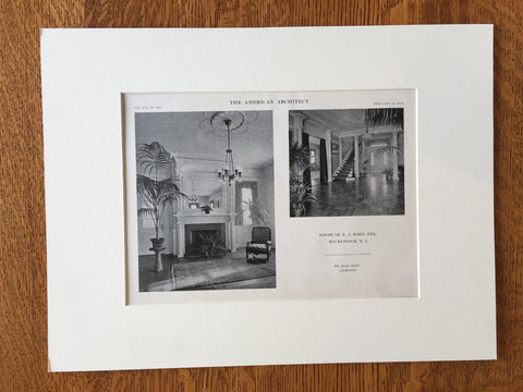 Interior, E.A. Korn, Esq. House, Hackensack, NJ, 1916, Lithograph. Korn