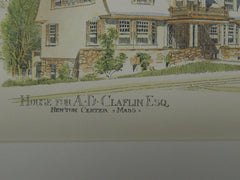 House for A. D. Claflin, Newton Center, MA, 1895, Original Plan. Samuel J. Brown.