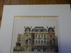 Hotel Prince Roland Bonaparte, Paris, France 1896. Original Plan. Hand-colored. A. Janty.