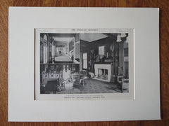 Interior, Bertram Hall, Radcliffe College, Cambridge, MA, 1911, Lithograph. A.W. Longfellow