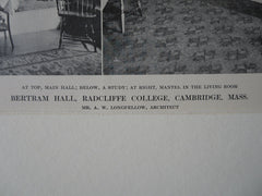 Interior, Bertram Hall, Radcliffe College, Cambridge, MA, 1911, Lithograph. A.W. Longfellow