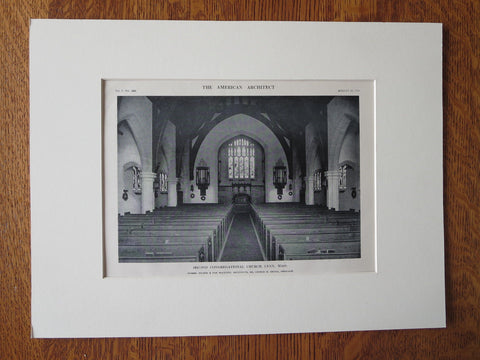 Interior, Second Congregational Church, Lynn, MA , 1911, Lithograph. Nelson