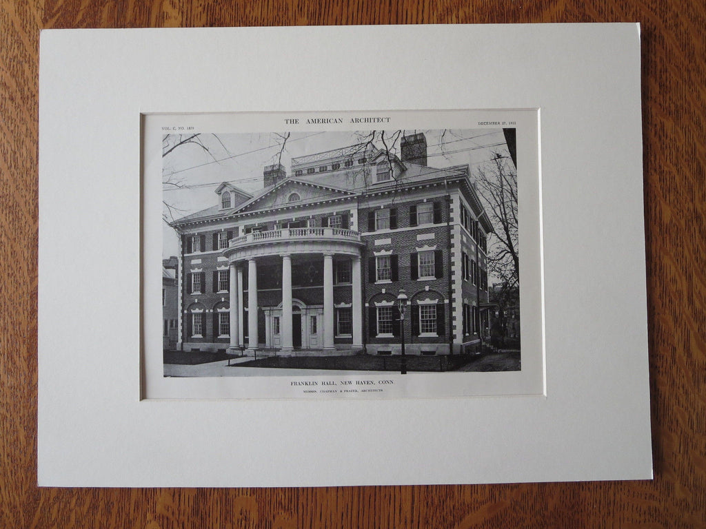 Franklin Hall, New Haven, CT, 1911, Lithograph.  Chapman & Frazer