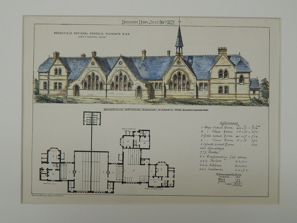 Brookfield National Schools, Highgate Rise, London, UK, 1872, Original Plan. John P. Seddon.