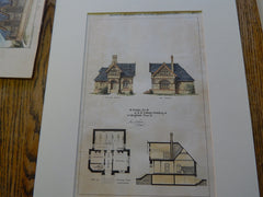 Library Building, Hingham, MA 1879, Original Plan. Hand-colored. Samuel Thayer.