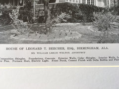 Exterior, House of Leonard T. Beecher, Esq., Birmingham, AL, 1916, Lithograph. W.L. Welton