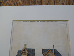 Library Building, Hingham, MA 1879, Original Plan. Hand-colored. Samuel Thayer.