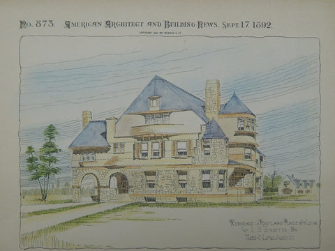 Residence for L. B. Tebbetts, St. Louis, MO, 1892, Original Plan. Theo. C. Link.