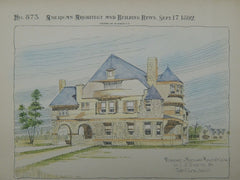 Residence for L. B. Tebbetts, St. Louis, MO, 1892, Original Plan. Theo. C. Link.