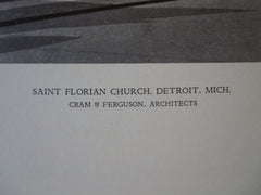 St. Florian Church, Exterior, Detroit, MI, 1929, Lithograph. Cram & Ferguson