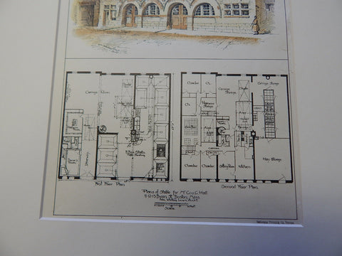 Stable for George G. Hall, Boston, MA 1896. Original Plan. Hand-colored. Whitney Lewis.