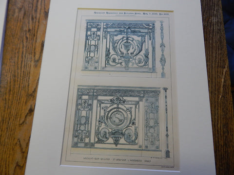 Wrought Iron Railings, St. Germaine, Paris, France 1896. Original Plan.