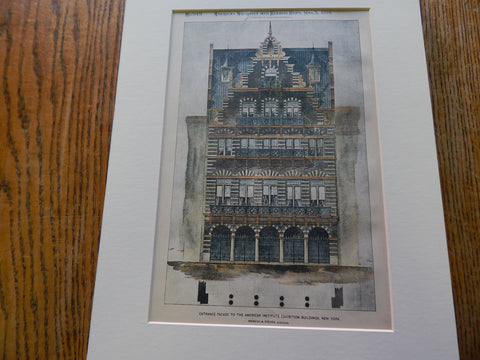 American Institute Exhibition Bldg, NY, NY 1894. Original Plan. Hand Colored. Romeyn & Stever.