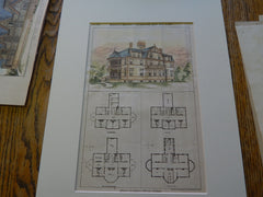 Adams Nervine Asylum, Jamaica Plain, MA 1879, Original Plan. Hand-colored. Cabot & Chandler.