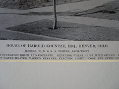 Harold Kountze House, Exterior, Denver, CO, 1916, Lithograph. W.E. & A.A. Fisher