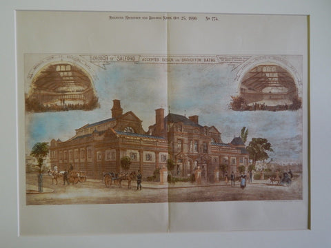 Broughton Baths, Borough of Salford, Manchester, England, 1890, Original Plan. Mangnall & Littlewoods.