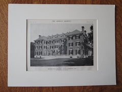 Bertram Hall, Radcliffe College, Cambridge, MA, 1911, Lithograph. A.W Longfellow