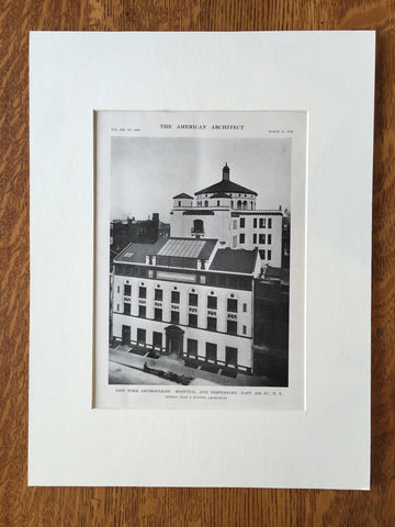 New York Orthopaedic Hospital, E. 59th St., NY, 1916, Lithograph. York & Sawyer