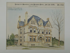 Residence for H. G. Knapp, St. Louis, MO, 1892, Original Plan. A.F. Rosenheim.