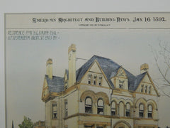 Residence for H. G. Knapp, St. Louis, MO, 1892, Original Plan. A.F. Rosenheim.