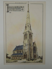 Church of St. Peter-Bury, Manchester, England, 1872, Original Plan. Hand-Colored. Maycock & Bell.