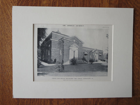 Vernon Park, Philadelphia Library, Germantown, PA,1911, Lithograph. Day & Bro.
