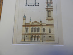 Free Middle Church, Greenock, Scotland, 1872. Original Plan. Hand-colored. Salmon & Ritchie.