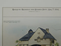 Stable for S. S. Bliss, Buffalo, NY, 1891, Original Plan. Hand-colored. C.D. Swan.