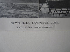 Interior, Town Hall, Lancaster, MA, 1911, Lithograph. A.W. Longfellow