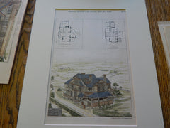 House for C. J. Carpender, New Brunswick, NJ 1879, Original Plan. Hand-colored.  Potter & Robertson.