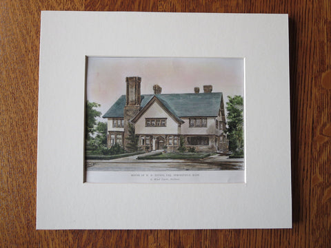 W.H. Nevins House, Springfield, MA 1905, Wood Taylor, Original Plan Hand Colored