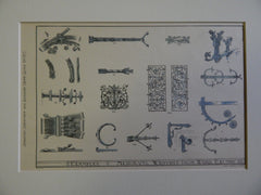 Medieval Wrought Iron Work by S. E. Torey, 1877. Original Plan, Hand Colored.