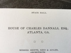Stair Hall, House of Charles Dannals, Atlanta, GA, Hentz, 1916, Lithograph. Reid & Adler