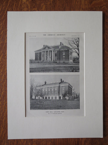 Town Hall, Lancaster, MA, 1911, Lithograph. A.W. Longfellow